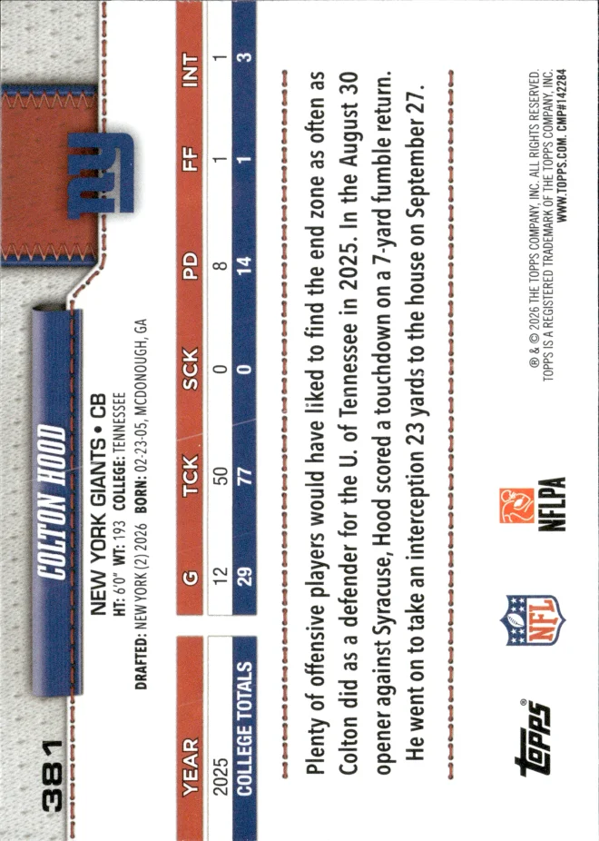 Colton Hood card back