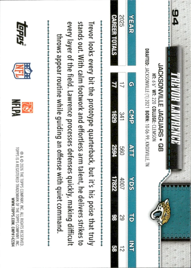 Trevor Lawrence card back