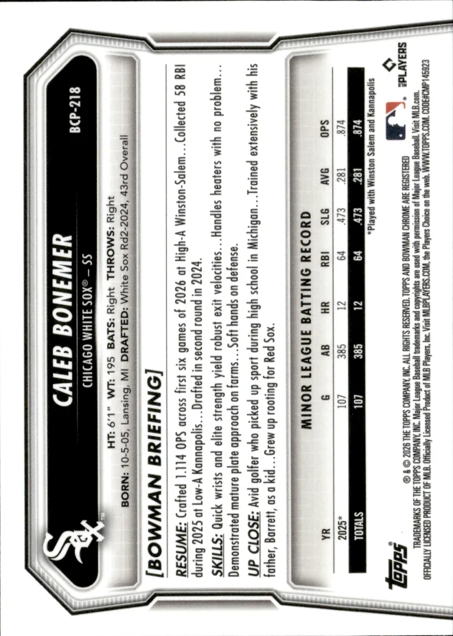 Caleb Bonemer card back