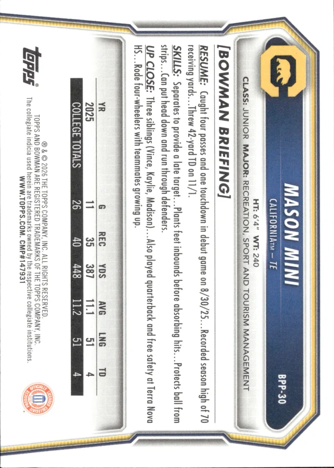 Mason Mini card back