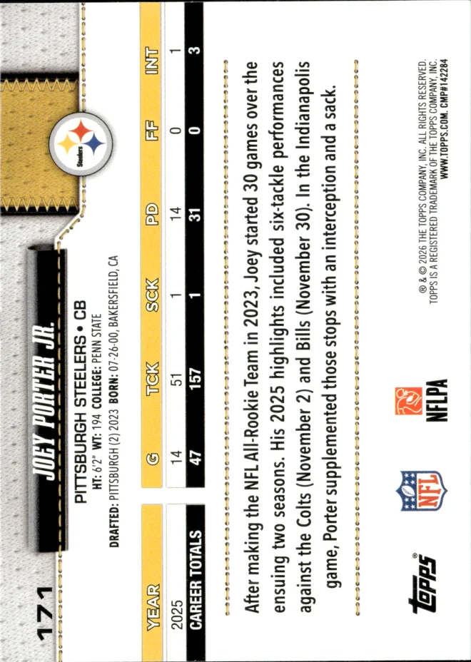 Joey Porter Jr. card back