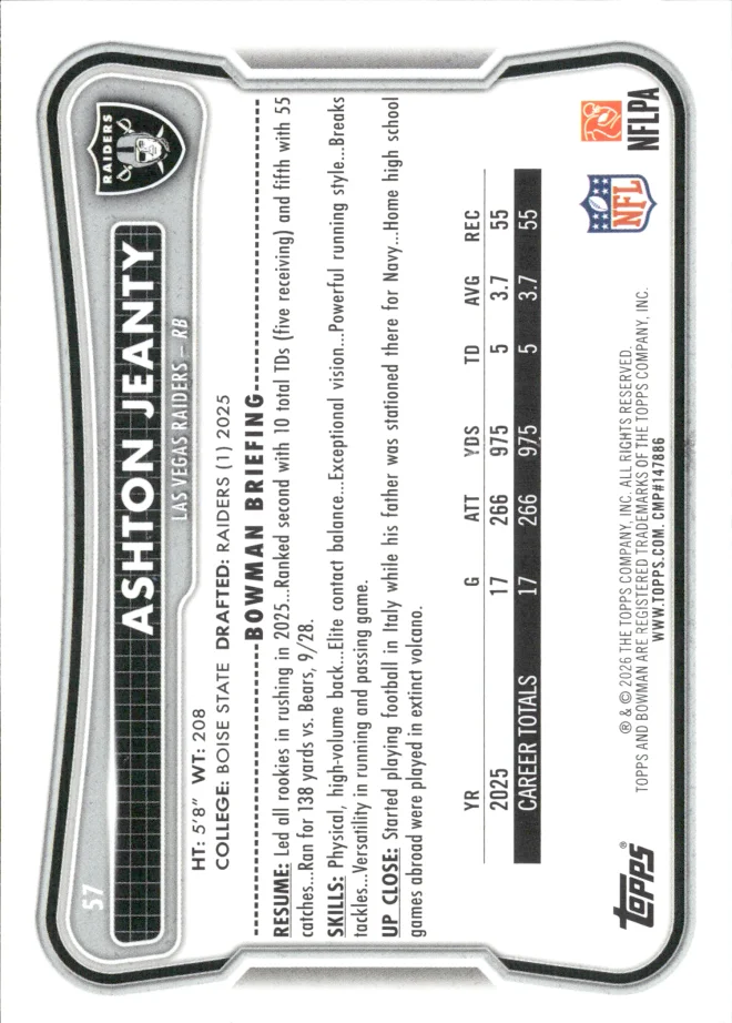 Ashton Jeanty card back