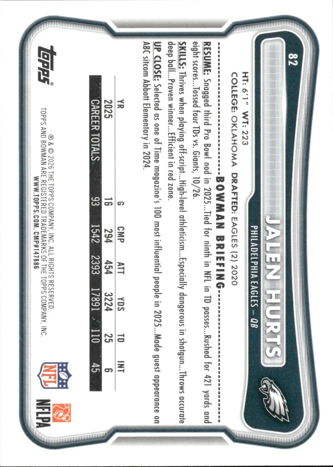 Jalen Hurts card back