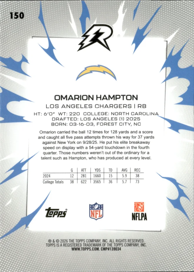 Omarion Hampton card back