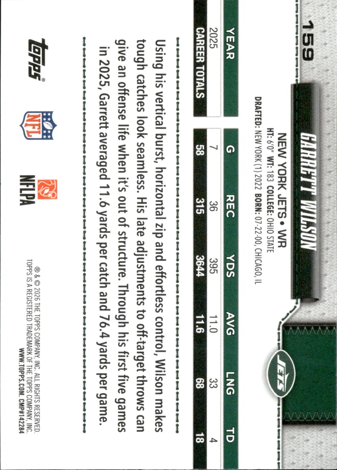 Garrett Wilson card back