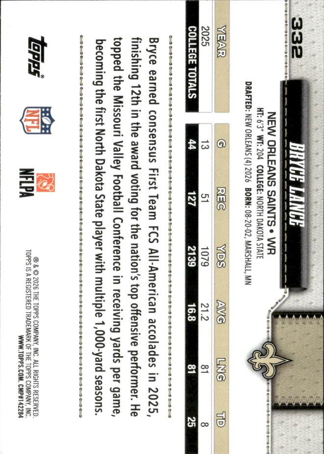Bryce Lance card back