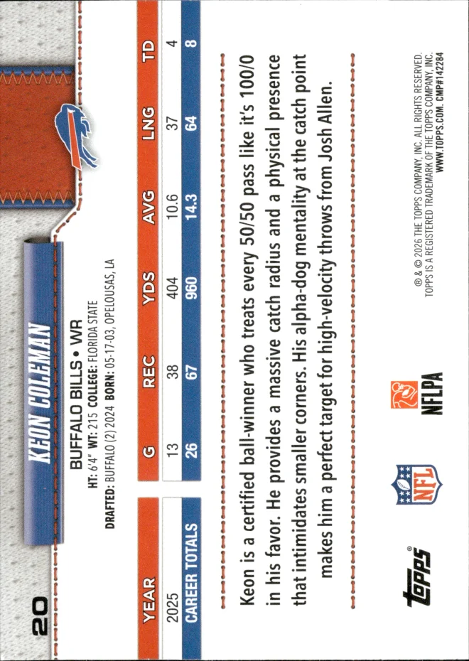 Keon Coleman card back