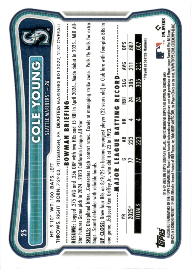 Cole Young card back