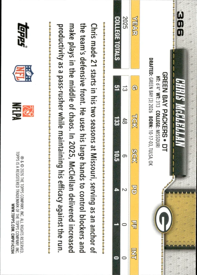 Chris McClellan card back