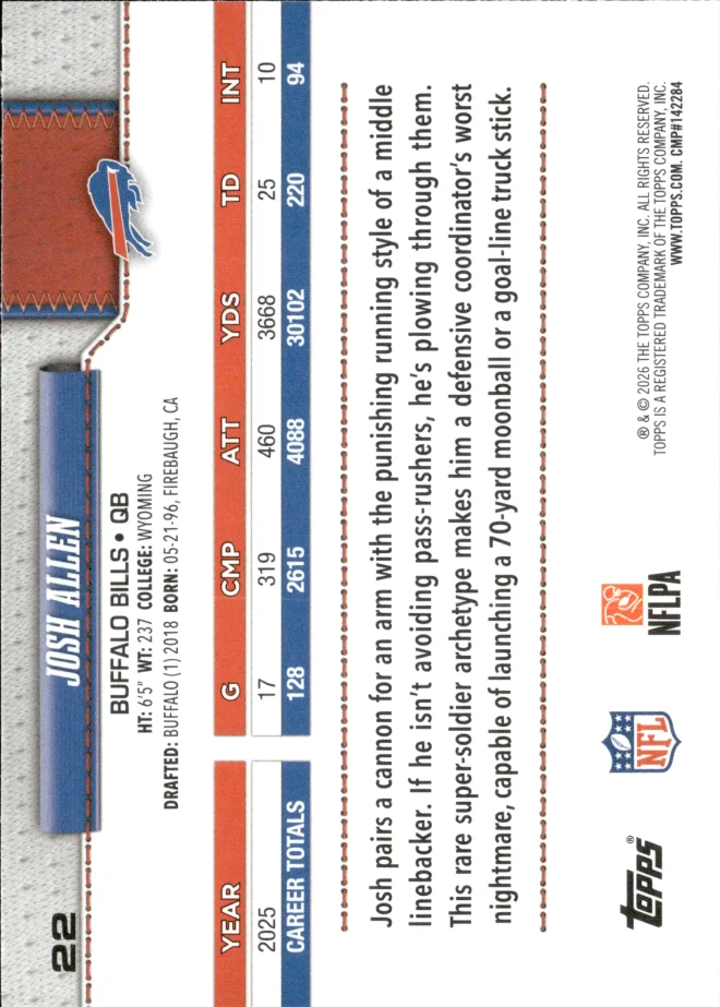 Josh Allen card back