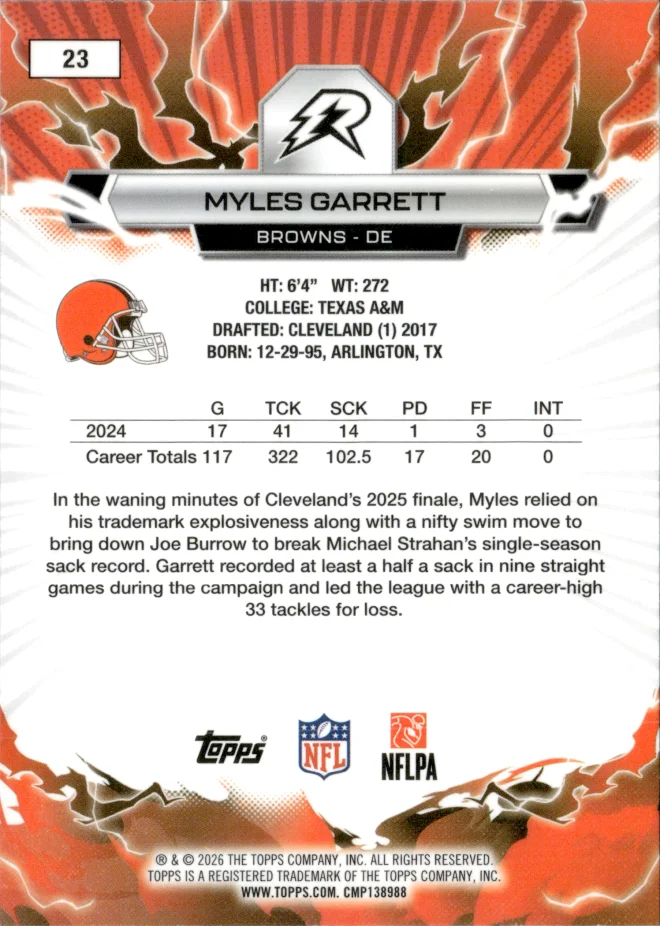 Myles Garrett card back