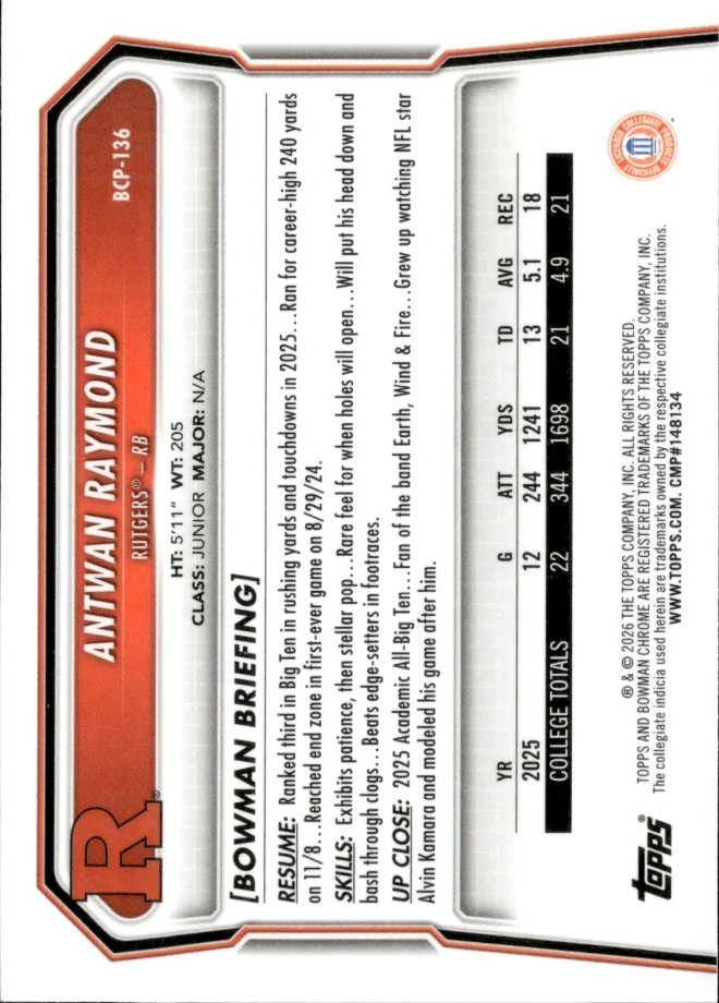 Antwan Raymond card back