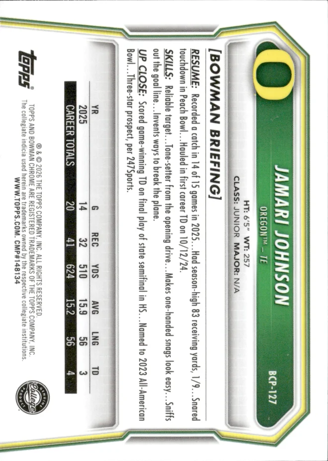 Jamari Johnson card back