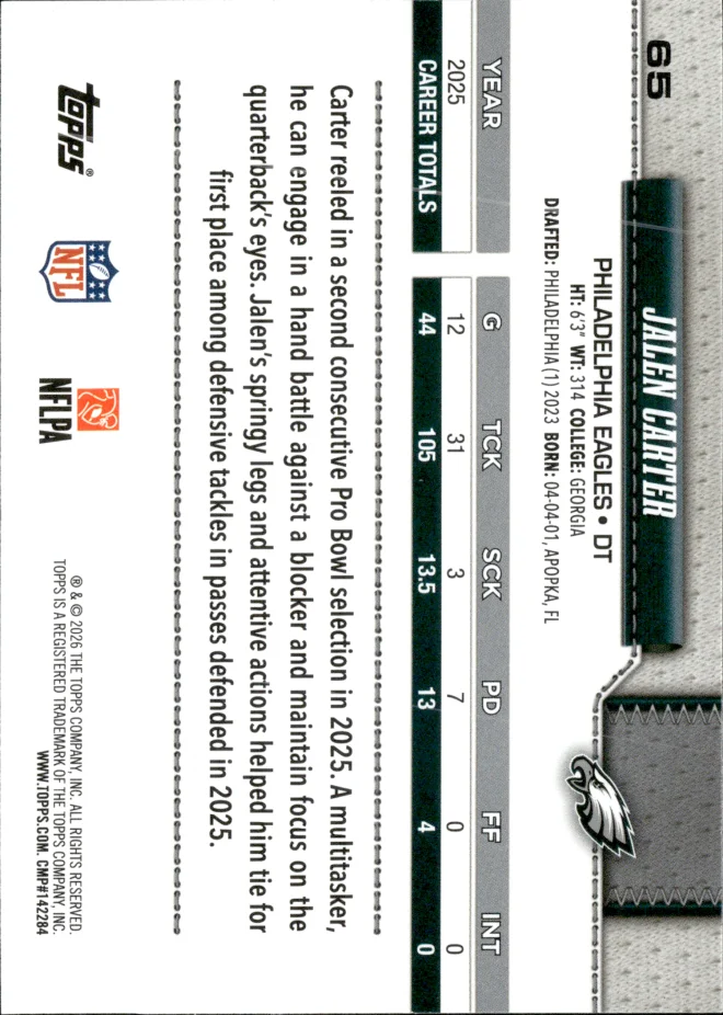 Jalen Carter card back