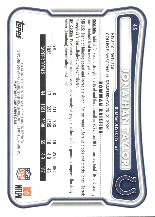 Jonathan Taylor card back