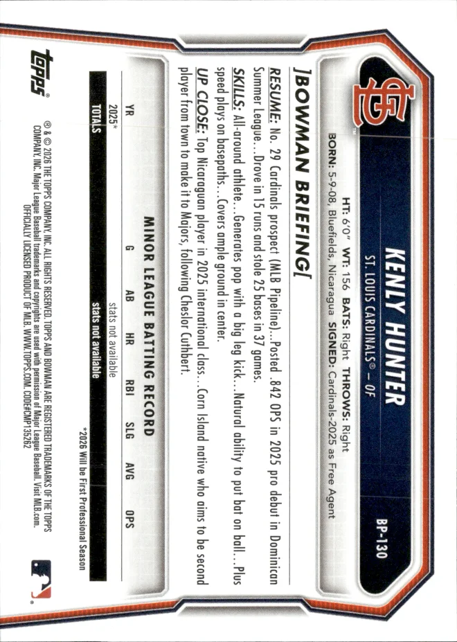 Kenly Hunter card back