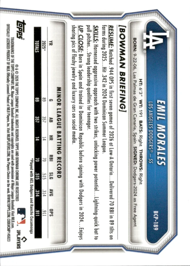 Emil Morales card back