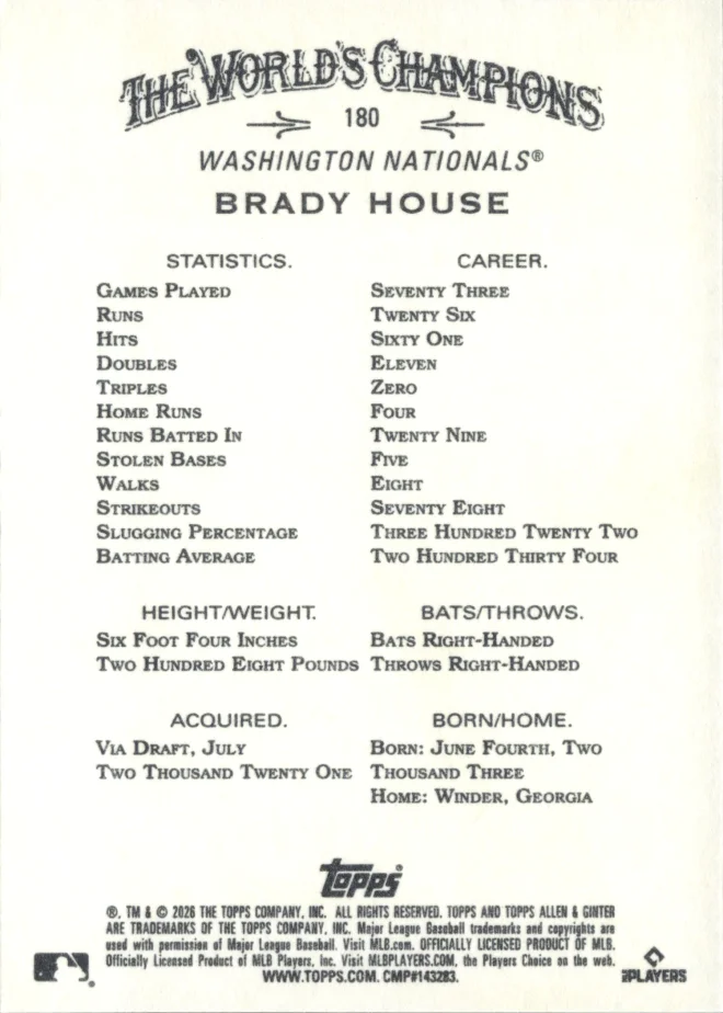Brady House card back
