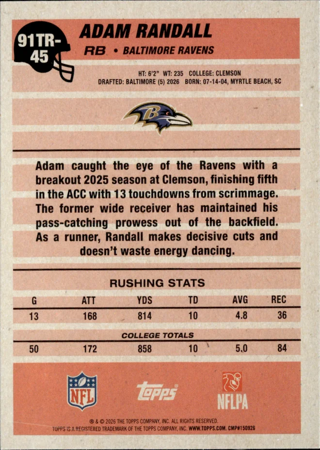 Adam Randall card back