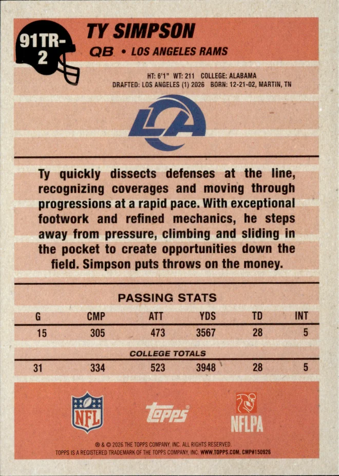 Ty Simpson card back