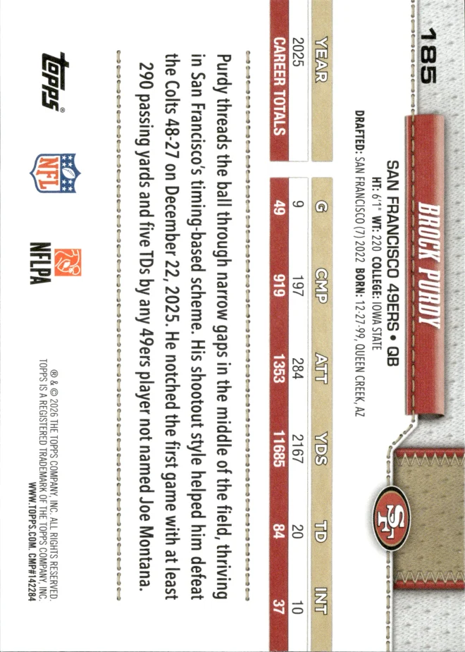 Brock Purdy card back