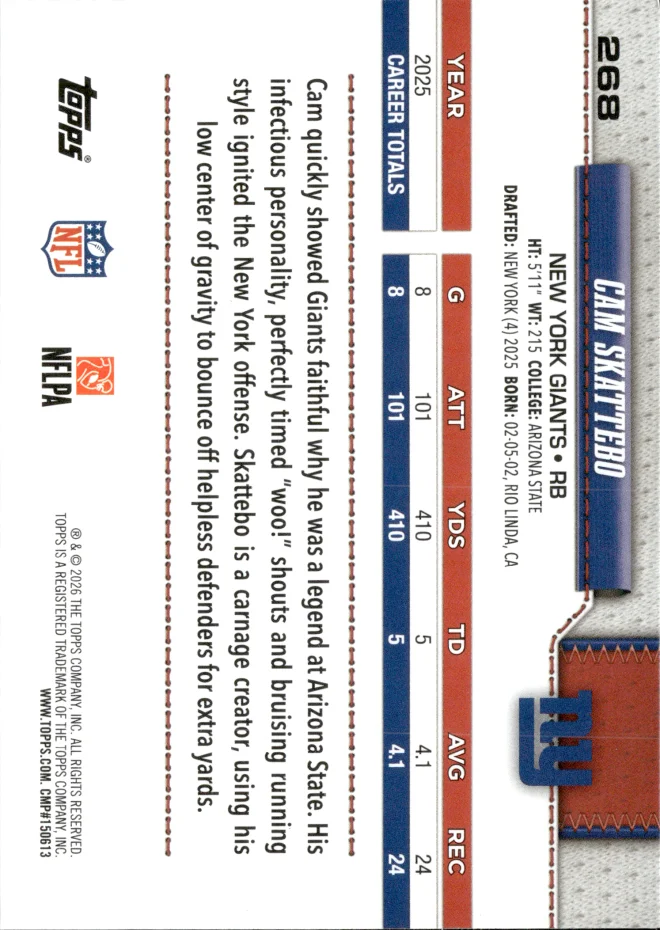 Cam Skattebo card back