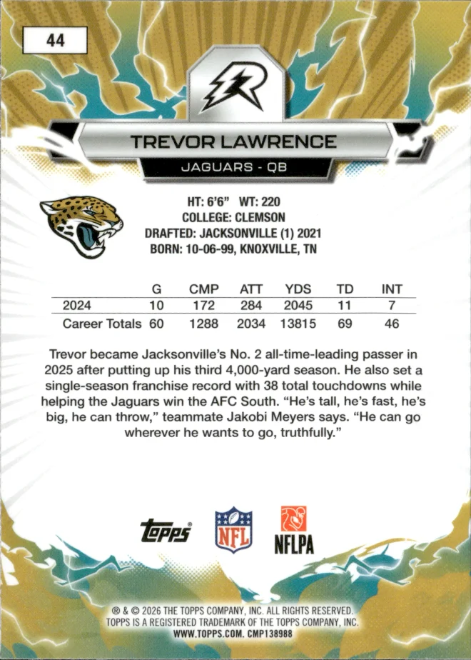 Trevor Lawrence card back