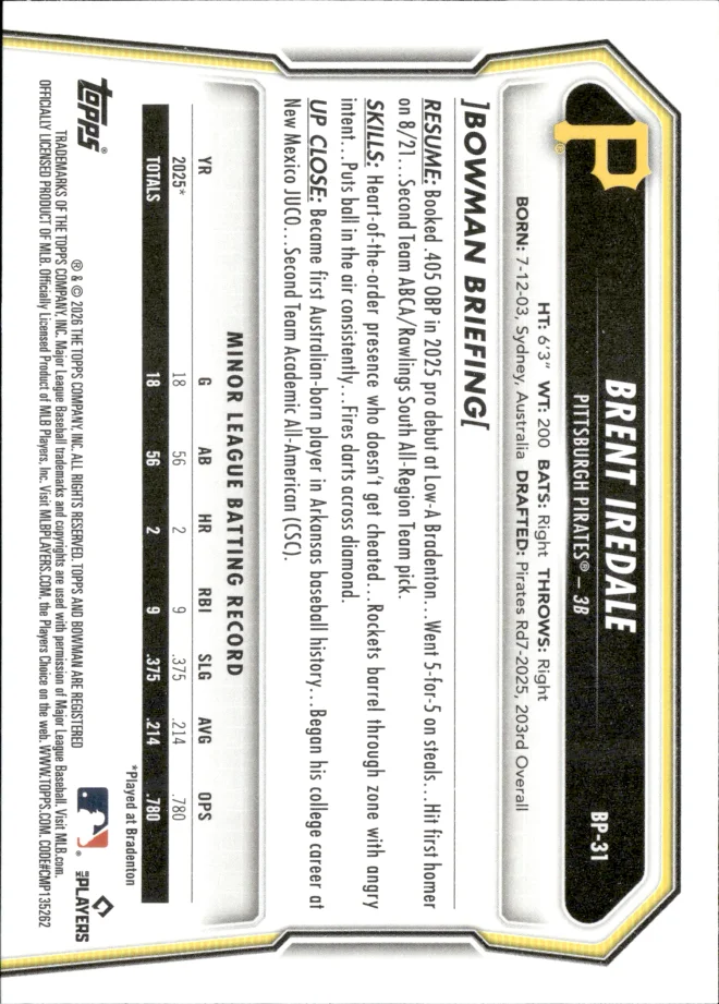 Brent Iredale card back
