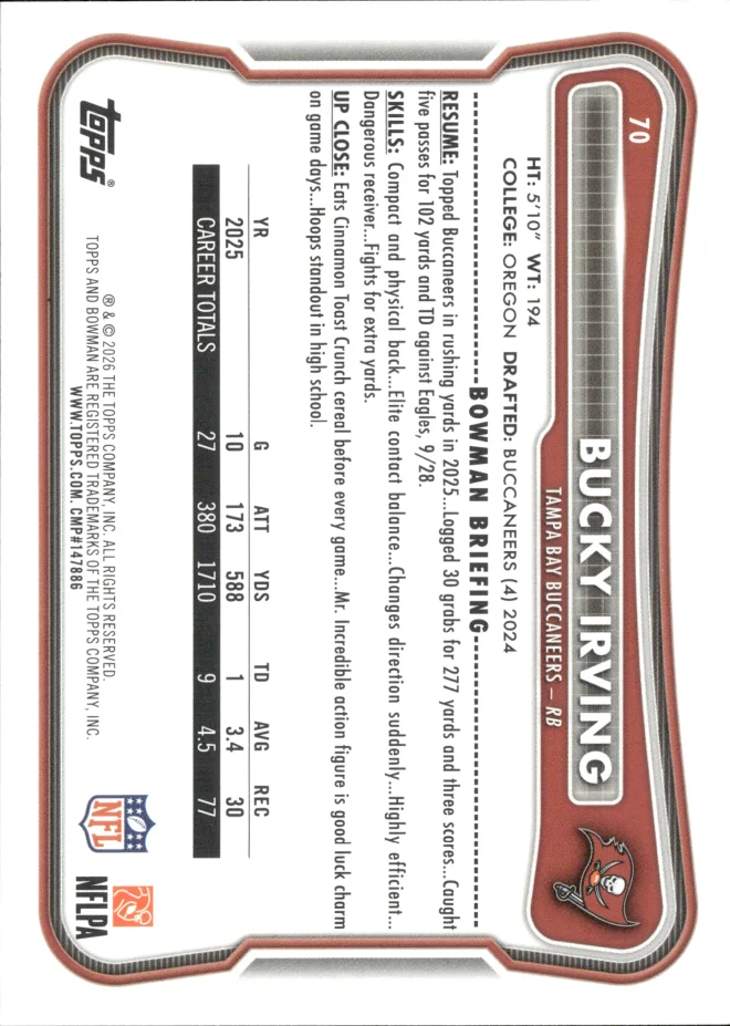 Bucky Irving card back