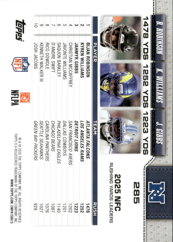 Bijan Robinson / Kyren Williams / Jahmyr Gibbs card back