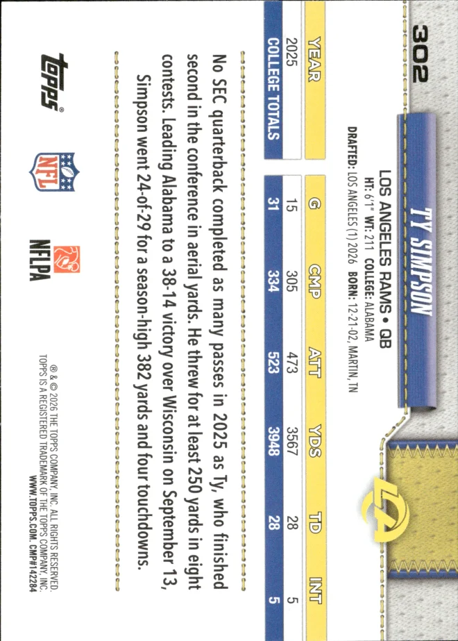 Ty Simpson card back