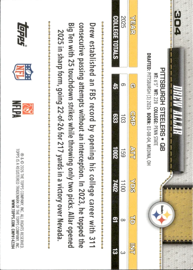 Drew Allar card back
