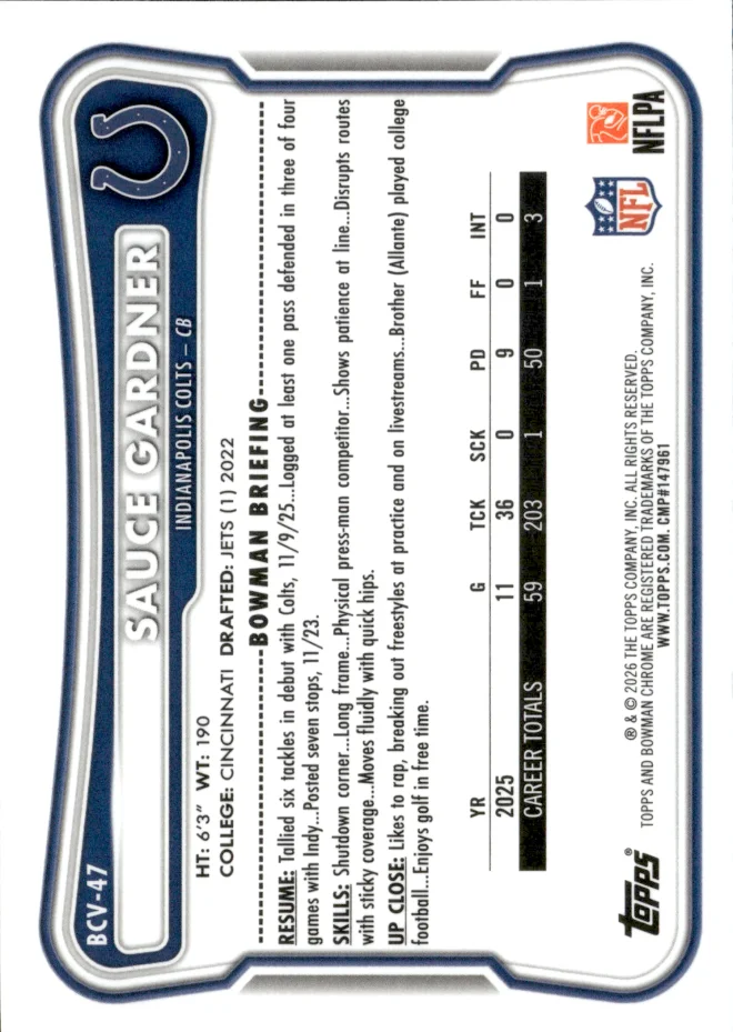 Sauce Gardner card back