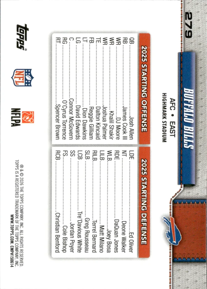 Buffalo Bills card back
