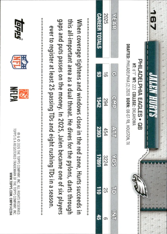 Jalen Hurts card back