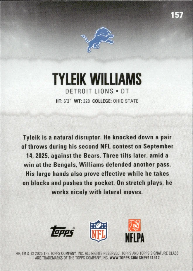Tyleik Williams card back