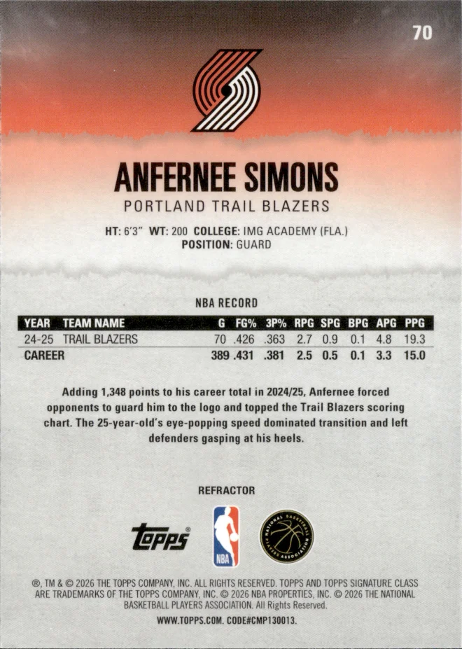 Anfernee Simons card back