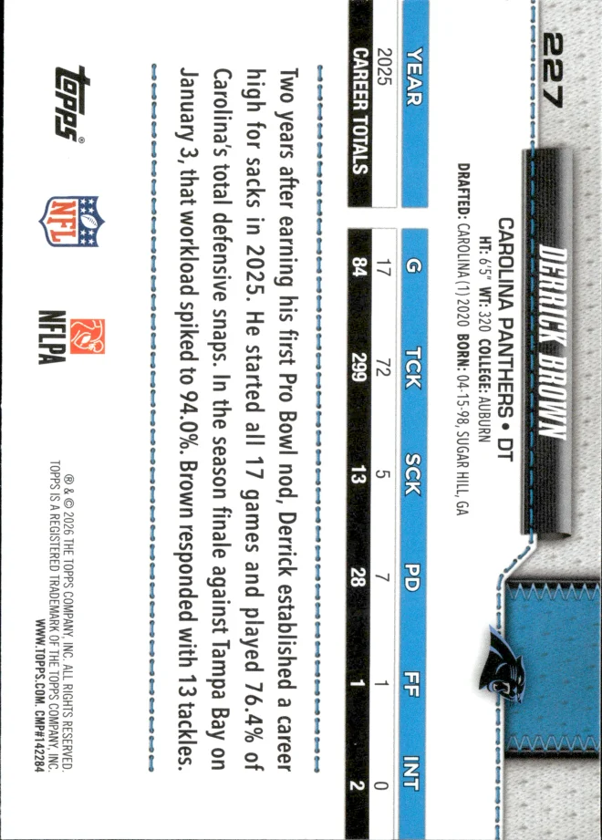 Derrick Brown card back