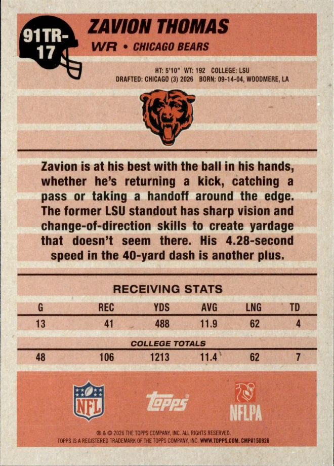 Zavion Thomas card back