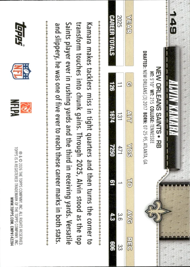 Alvin Kamara card back
