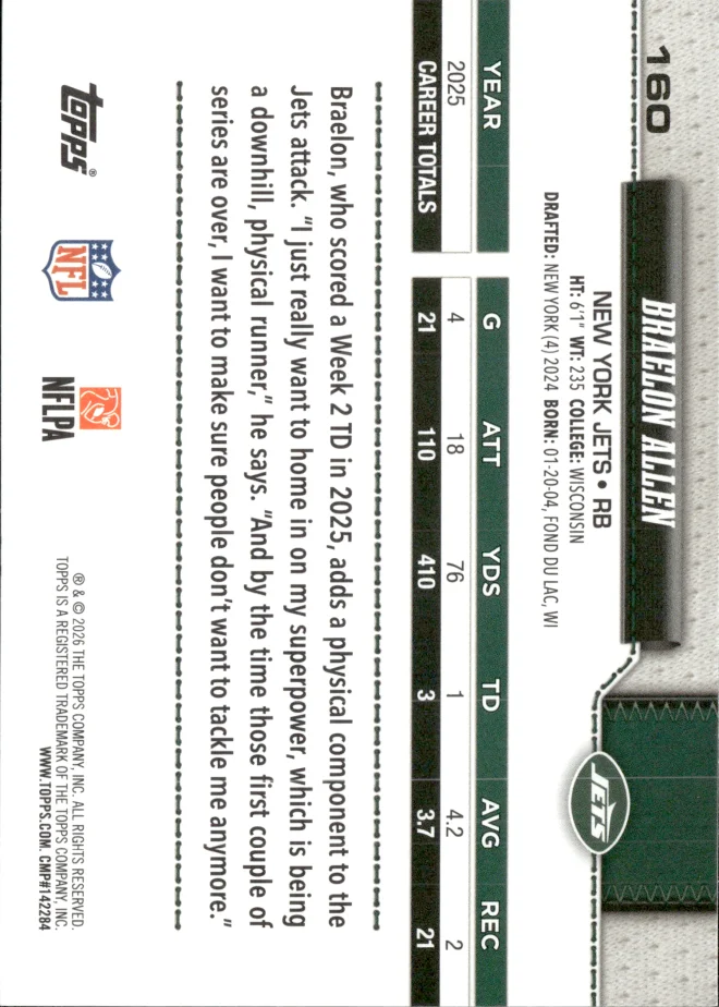 Braelon Allen card back