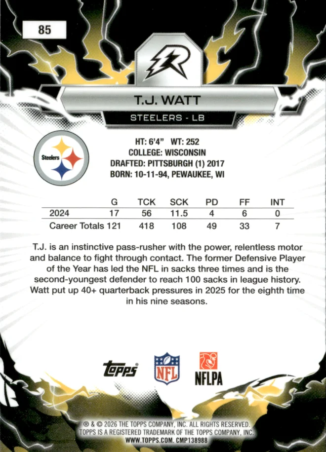 T.J. Watt card back