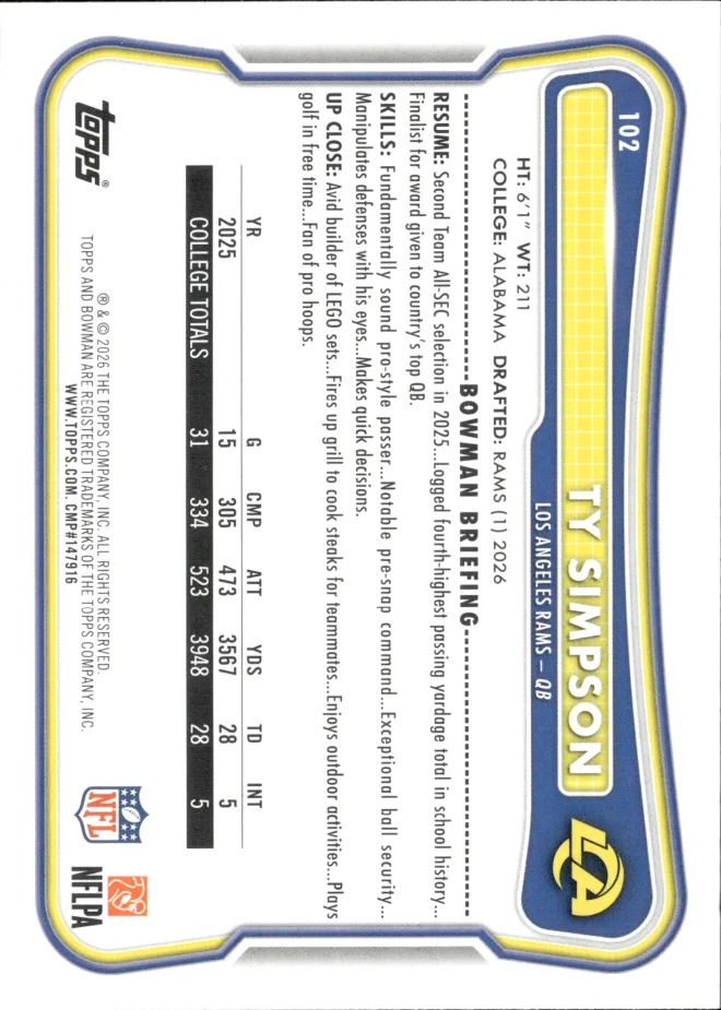 Ty Simpson card back