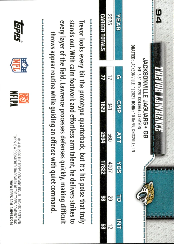 Trevor Lawrence card back