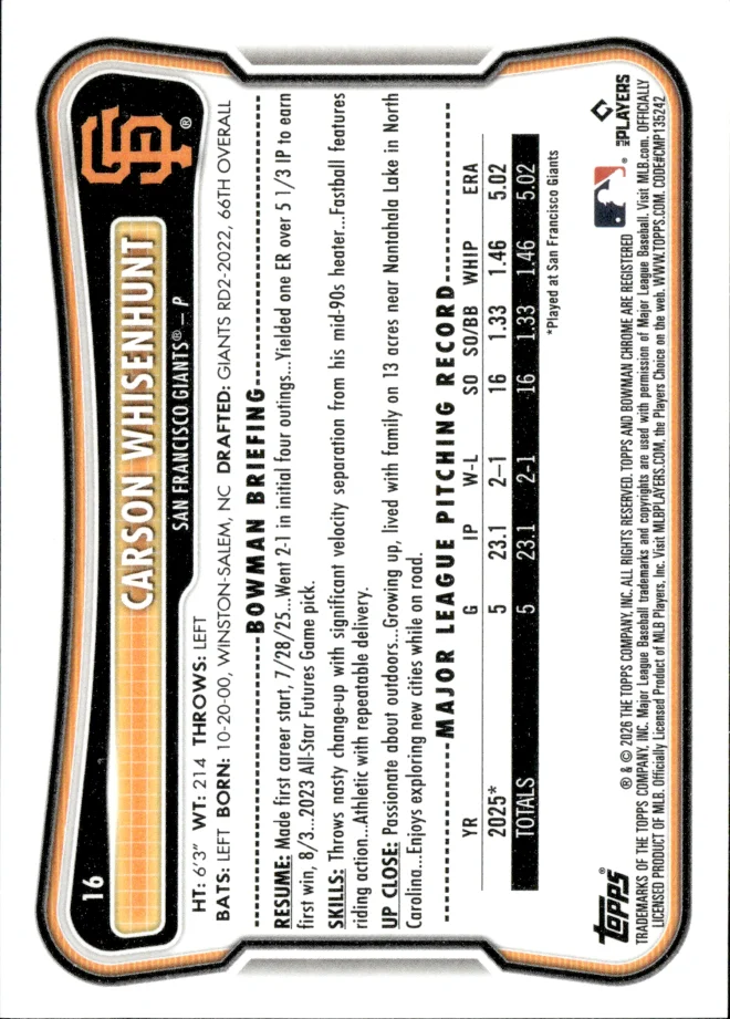 Carson Whisenhunt card back