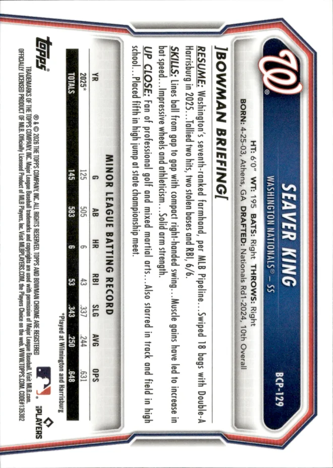 Seaver King card back