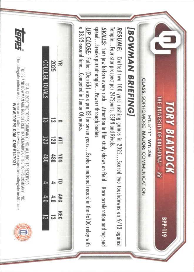 Tory Blaylock card back