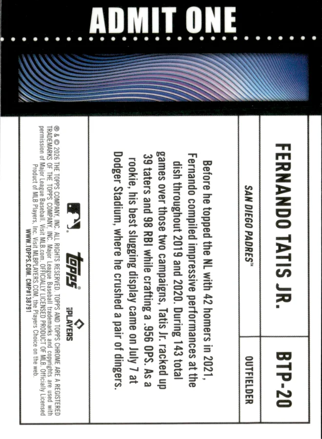 Fernando Tatis Jr. card back