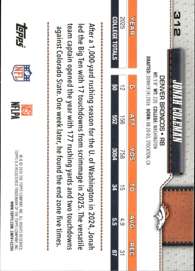 Jonah Coleman card back
