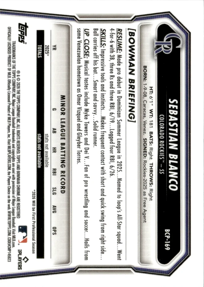 Sebastian Blanco card back